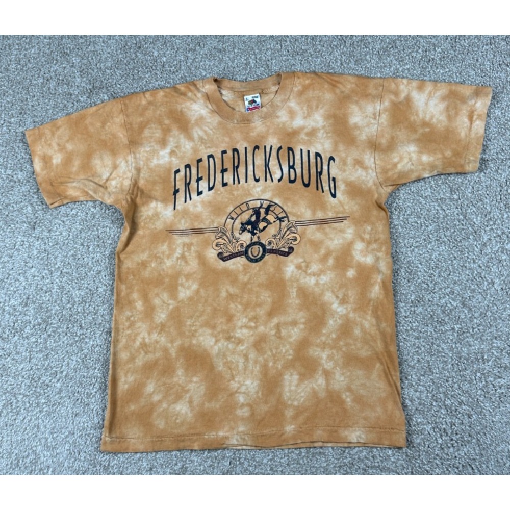 VTG Fredericksburg Texas Shirt Adult Large Orange Tie Dye Cowboy Western 90s USA